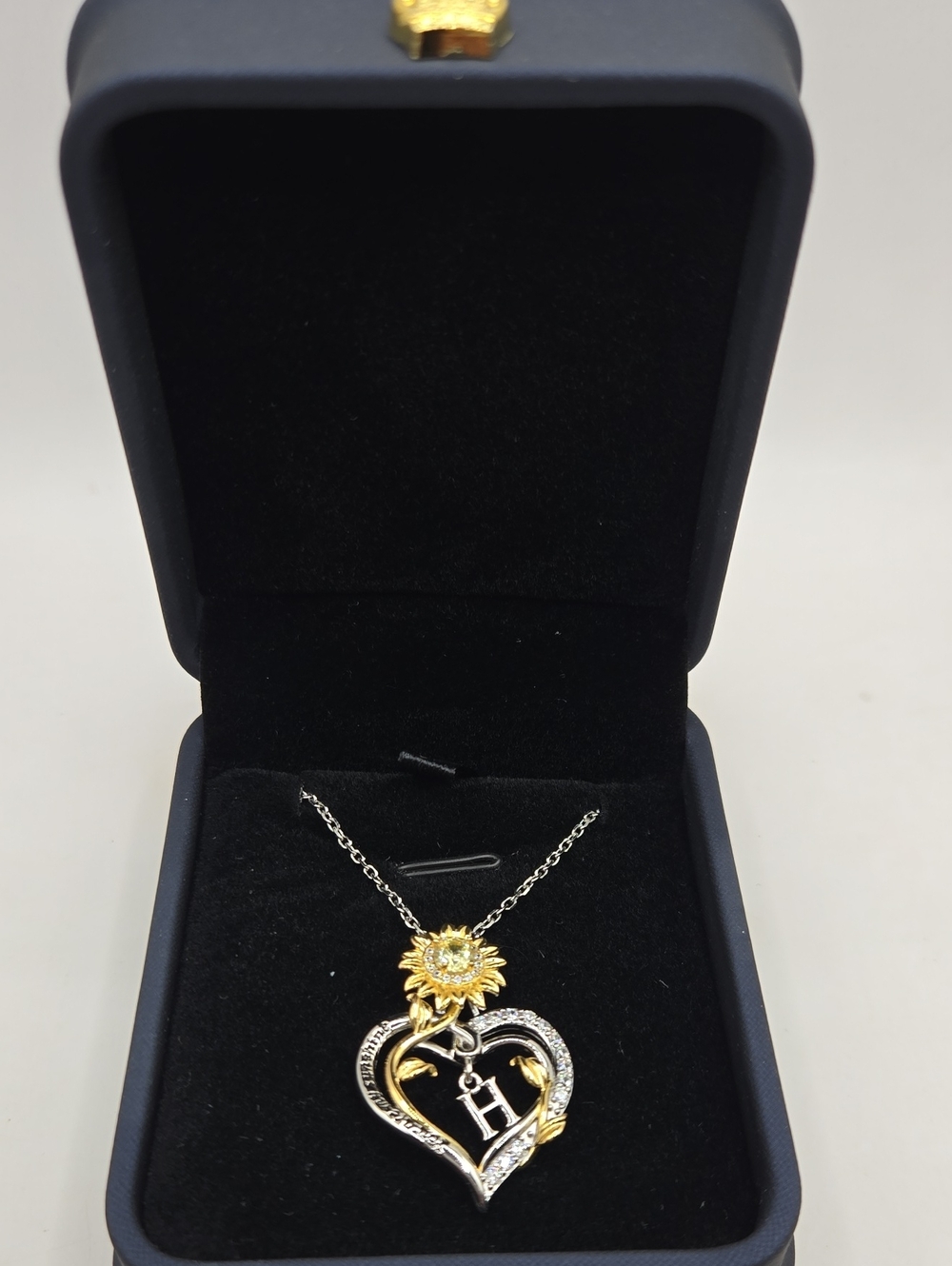 NEW Gold and Silver Sunflower Heart Pendant Necklace with 'H' Initial